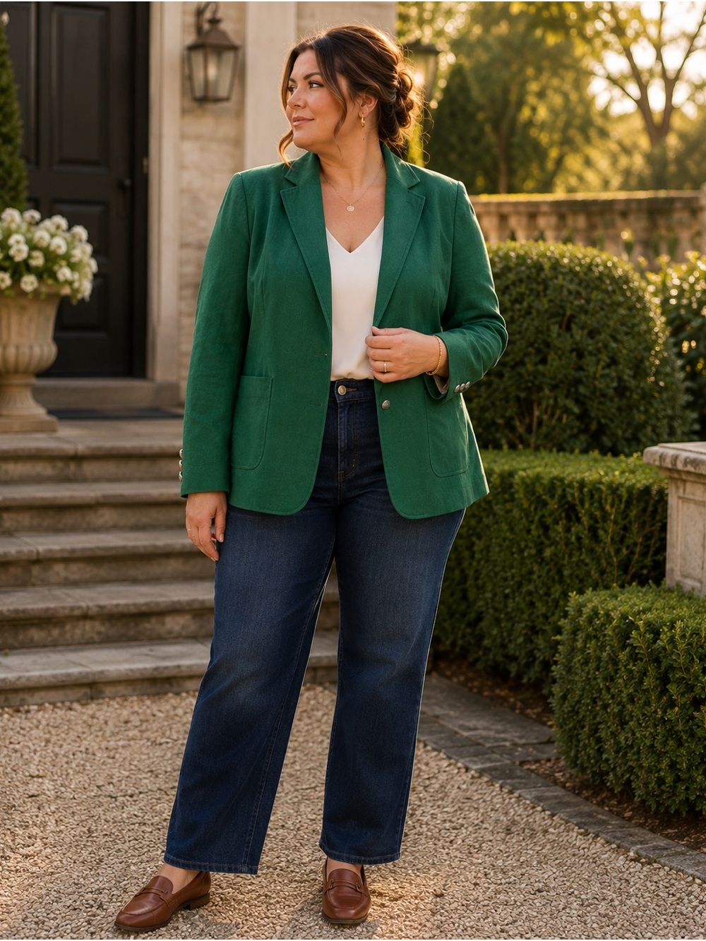 Talbots Plus Emerald Green Linen Blazer 18W Silver Crest Buttons Fully Lined